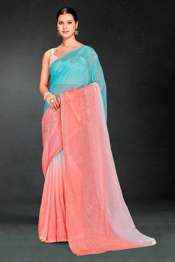 Superb Peach Color Silk Fabric Casual Saree