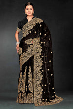Lovely Black Color Silk Fabric Partywear Saree