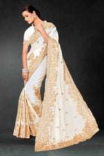 Lovely White Color Silk Fabric Partywear Saree