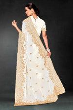 Lovely White Color Silk Fabric Partywear Saree