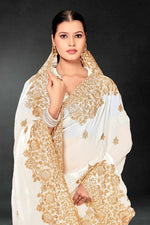 Lovely White Color Silk Fabric Partywear Saree