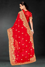 Lovely Red Color Silk Fabric Partywear Saree