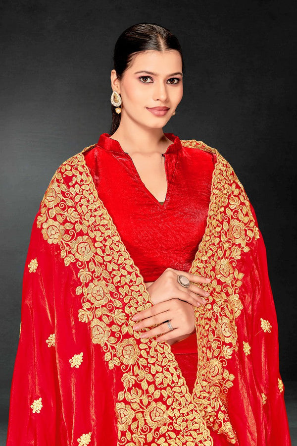Lovely Red Color Silk Fabric Partywear Saree