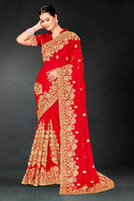 Lovely Red Color Silk Fabric Partywear Saree
