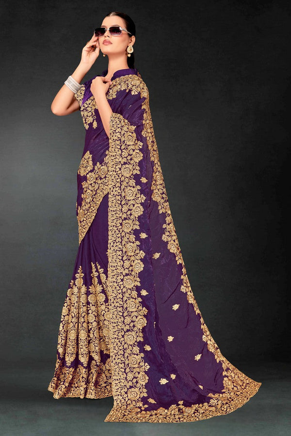 Lovely Purple Color Silk Fabric Partywear Saree