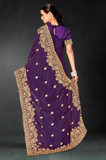 Lovely Purple Color Silk Fabric Partywear Saree