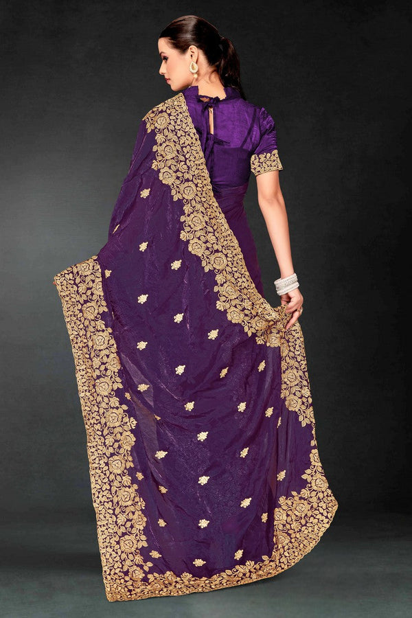 Lovely Purple Color Silk Fabric Partywear Saree