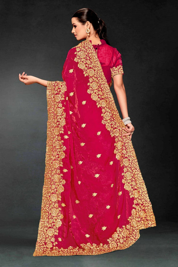 Lovely Magenta Color Silk Fabric Partywear Saree