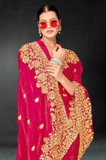 Lovely Magenta Color Silk Fabric Partywear Saree