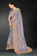 Lovely Grey Color Silk Fabric Partywear Saree