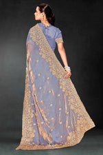 Lovely Grey Color Silk Fabric Partywear Saree