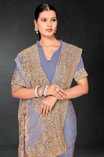 Lovely Grey Color Silk Fabric Partywear Saree