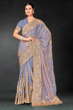 Lovely Grey Color Silk Fabric Partywear Saree