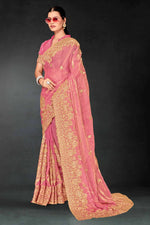 Lovely Pink Color Silk Fabric Partywear Saree