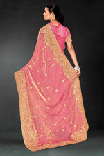 Lovely Pink Color Silk Fabric Partywear Saree