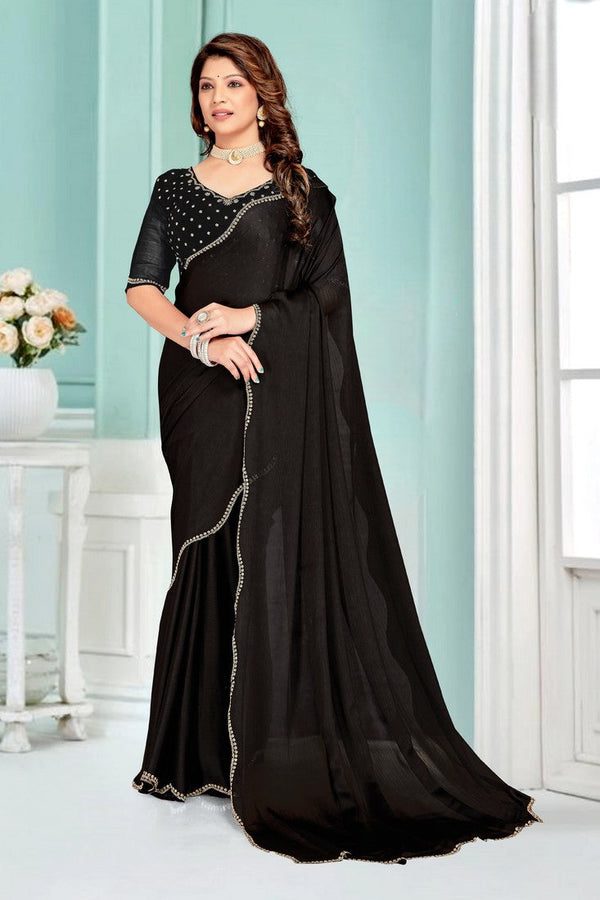 Beauteous Black Color Chiffon Fabric Designer Saree