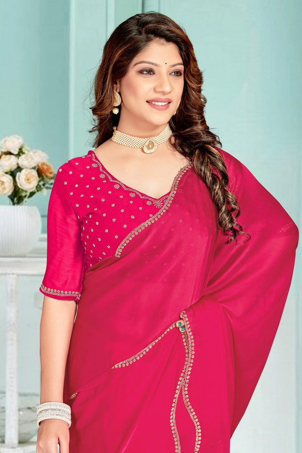 Beauteous Magenta Color Chiffon Fabric Designer Saree