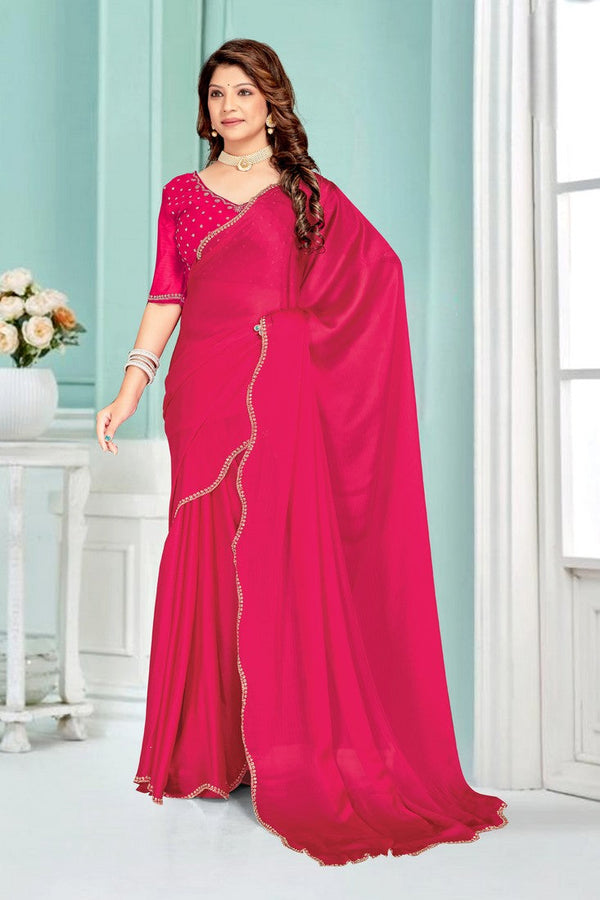 Beauteous Magenta Color Chiffon Fabric Designer Saree