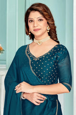 Beauteous Teal Color Chiffon Fabric Designer Saree