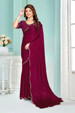 Beauteous Wine Color Chiffon Fabric Designer Saree
