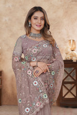 Angelic Beige Color Net Fabric Partywear Saree