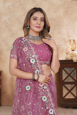 Angelic Pink Color Net Fabric Partywear Saree