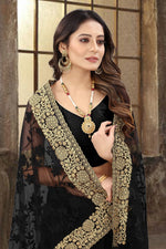 Dazzling Black Color Net Fabric Partywear Saree