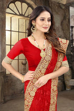 Dazzling Red Color Net Fabric Partywear Saree