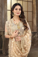 Dazzling Beige Color Net Fabric Partywear Saree