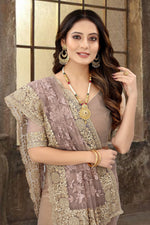 Dazzling Grey Color Net Fabric Partywear Saree