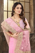Dazzling Pink Color Net Fabric Partywear Saree