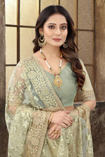 Dazzling Green Color Net Fabric Partywear Saree