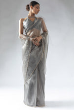 Fabulous Grey Color Tissue Fabric Designer Saree