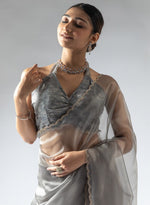 Fabulous Grey Color Tissue Fabric Designer Saree