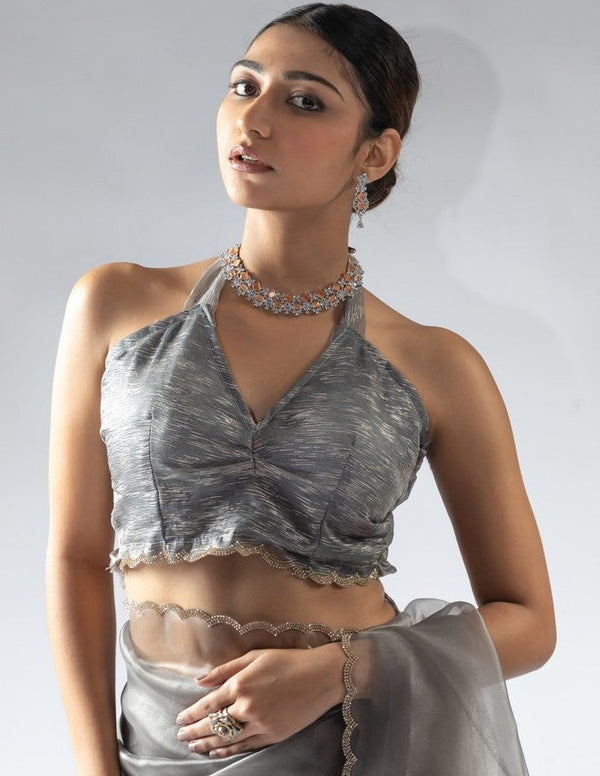 Fabulous Grey Color Tissue Fabric Designer Saree