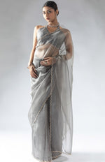 Fabulous Grey Color Tissue Fabric Designer Saree