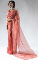 Fabulous Peach Color Tissue Fabric Designer Saree