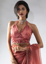 Fabulous Peach Color Tissue Fabric Designer Saree