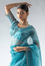 Fabulous Aqua Color Tissue Fabric Designer Saree