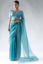 Fabulous Aqua Color Tissue Fabric Designer Saree