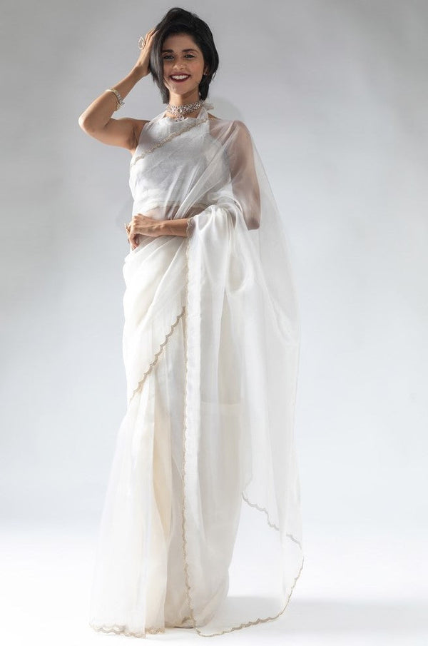 Fabulous White Color Tissue Fabric Designer Saree
