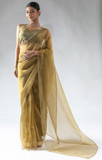 Fabulous Mustard Color Tissue Fabric Designer Saree