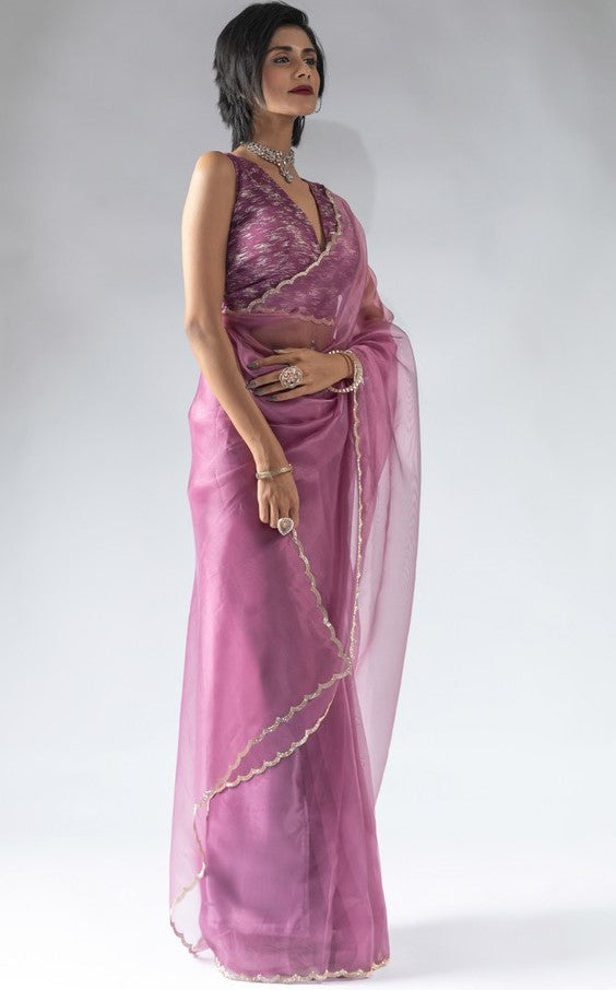Fabulous Pink Color Tissue Fabric Designer Saree