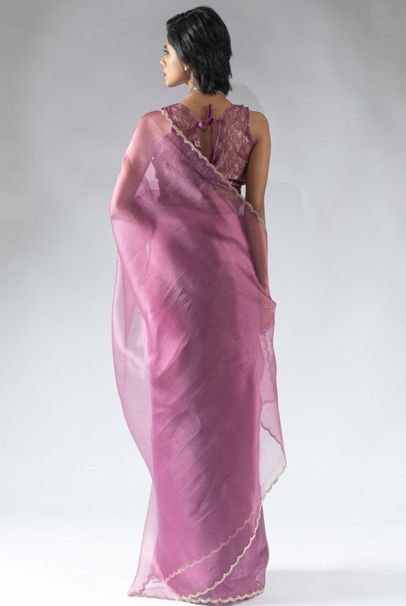 Fabulous Pink Color Tissue Fabric Designer Saree