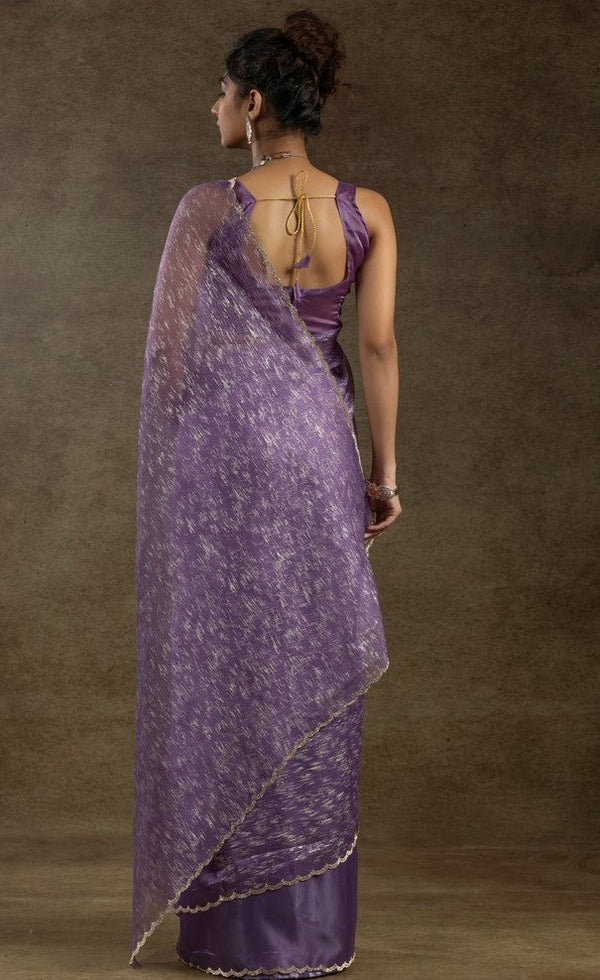 Beauteous Purple Color Tissue Fabric Partywear Saree