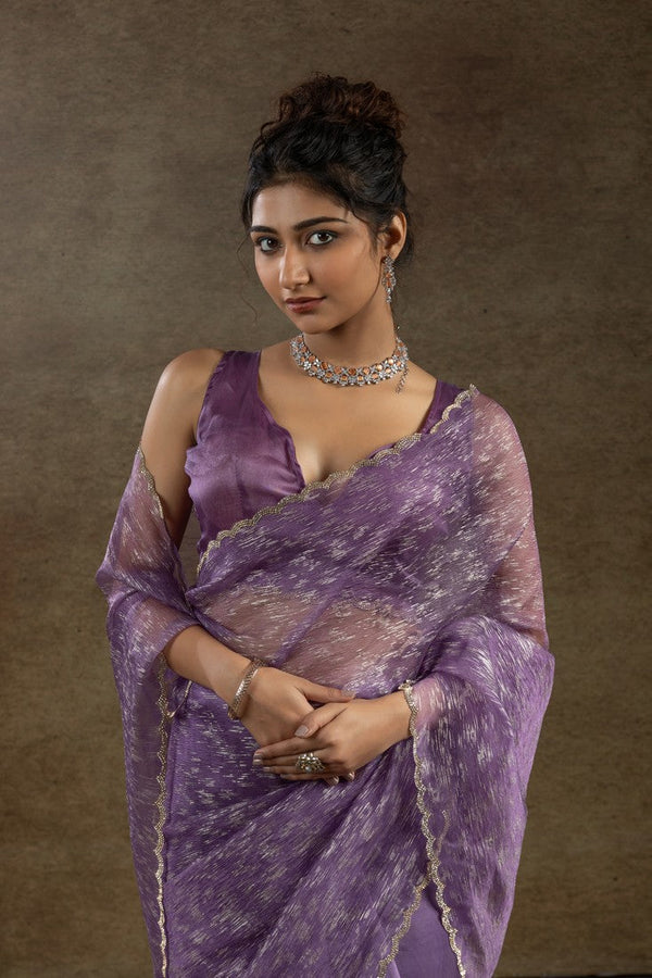 Beauteous Purple Color Tissue Fabric Partywear Saree