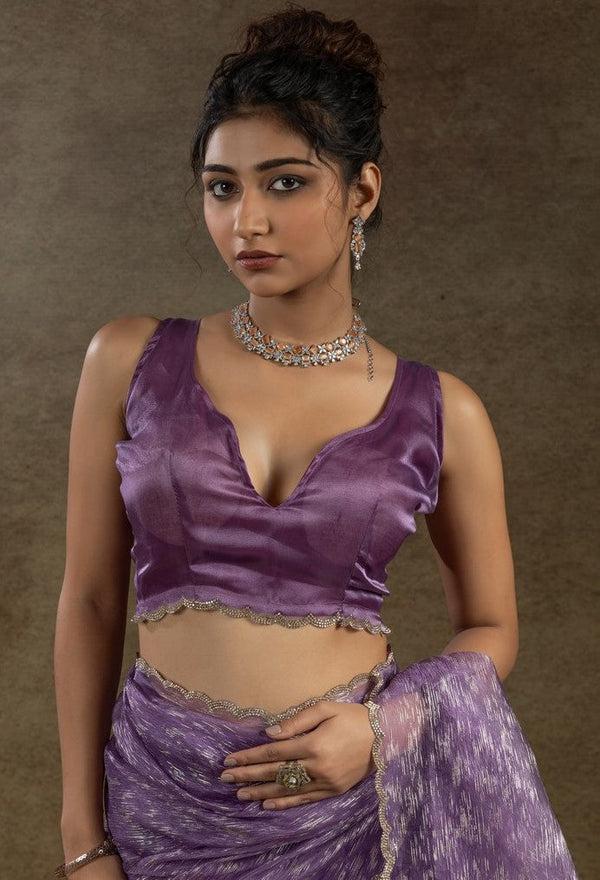 Beauteous Purple Color Tissue Fabric Partywear Saree