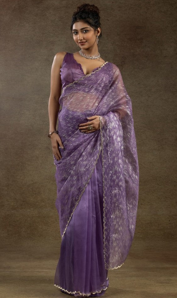 Beauteous Purple Color Tissue Fabric Partywear Saree
