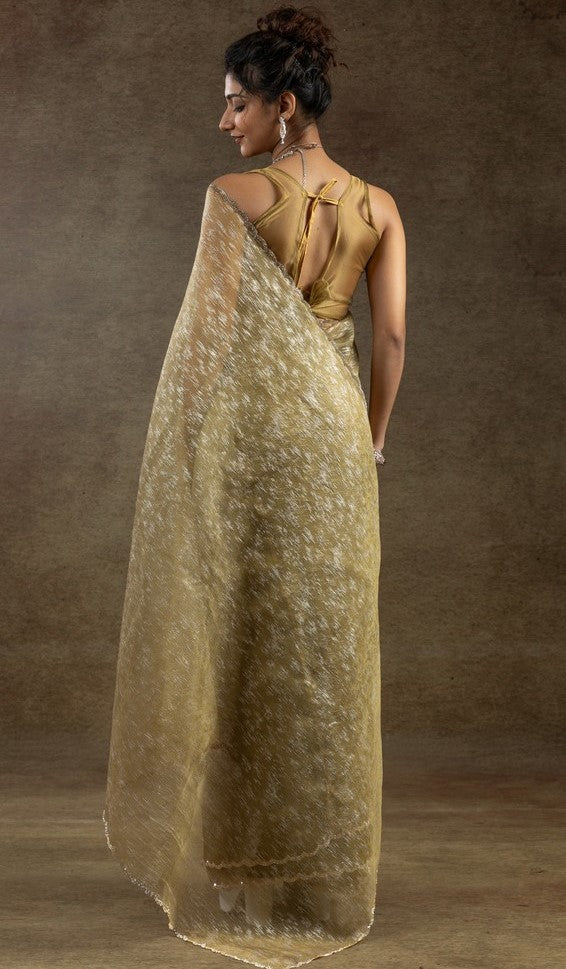 Beauteous Mustard Color Tissue Fabric Partywear Saree