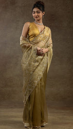 Beauteous Mustard Color Tissue Fabric Partywear Saree